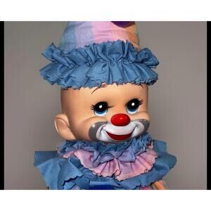 Clown Doll Collectible: Pastel Rainbow Pom Poms - 1980s Retro Toy